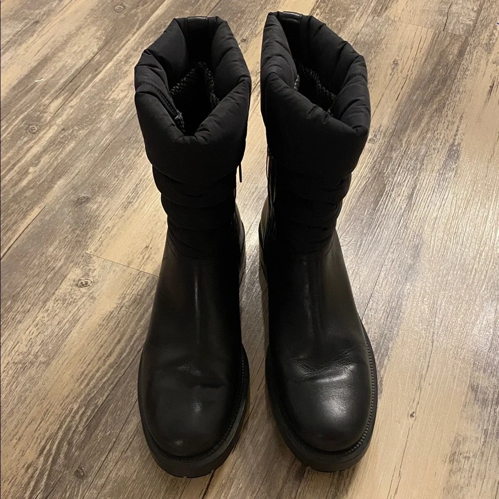 Aquatalia Leather Quilted Lori Boots Waterproof Mid Calf Zip Black Size 10